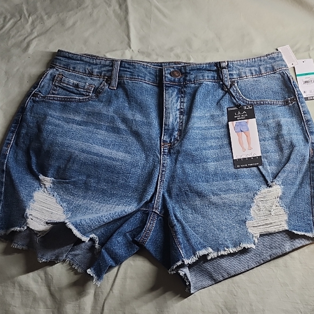 Sofia by Sofia Vergara Distressed Blue Jean Shorts